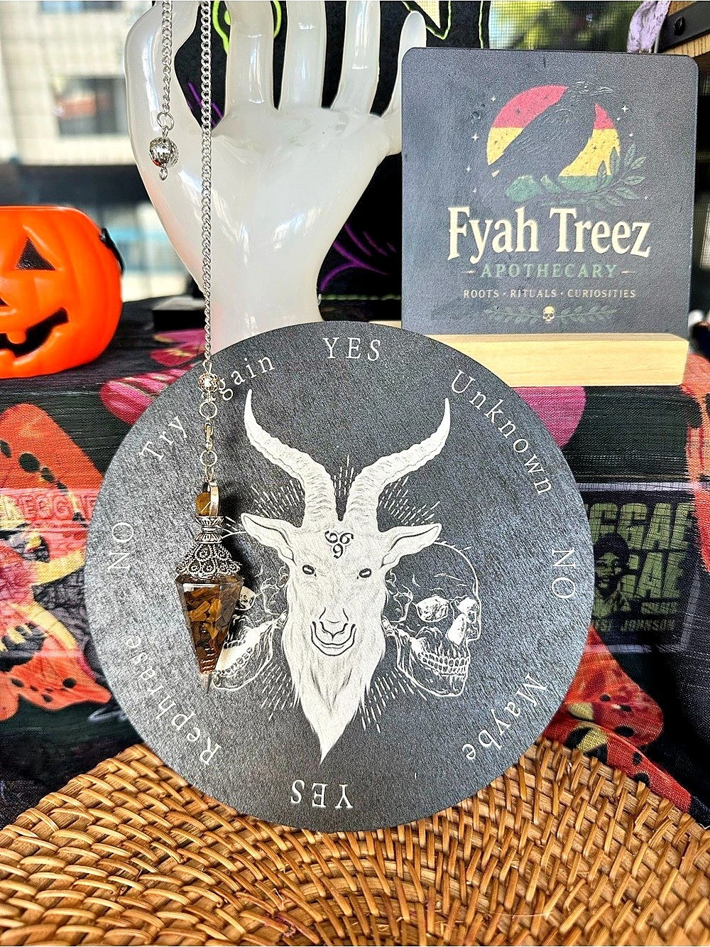 Gothic Pendulum & Divination Board Set – Goat Skull Design